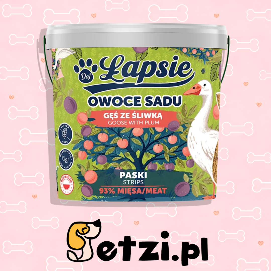 ŁAPSIE PASKI OWOCE SADU GĘŚ ZE ŚLIWKĄ 400G