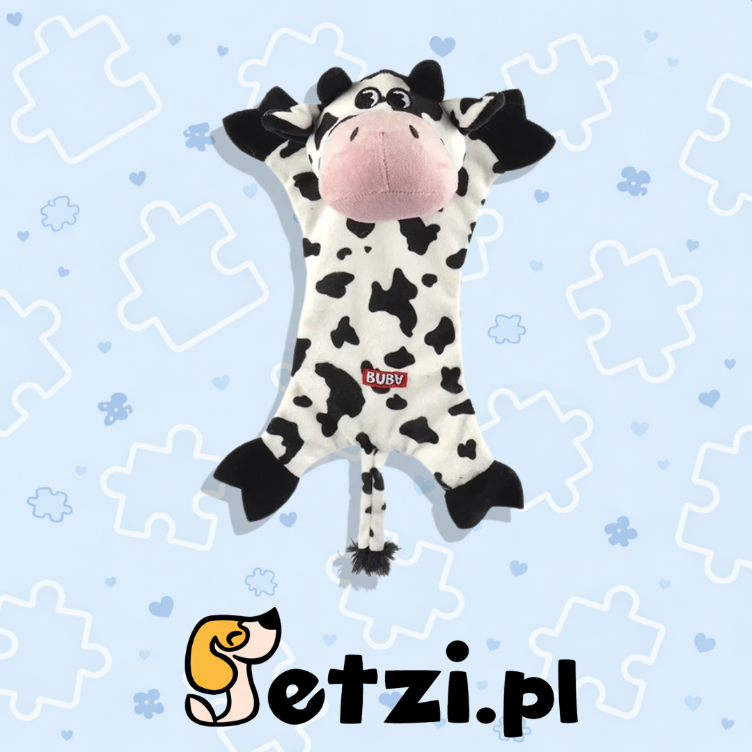 BUBA KROWA PLUSZOWA SZELESZCZĄCA 37CM - MIĘKKA ZABAWKA DLA PSA