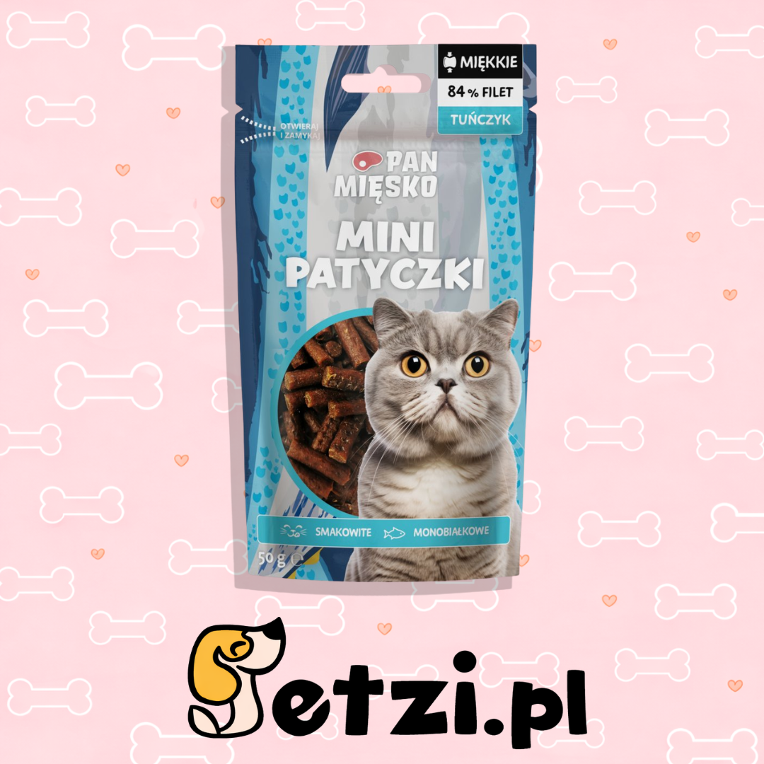 PAN MIĘSKO PRZYSMAKI DLA KOTA MINI PATYCZKI TUŃCZYK 50G
