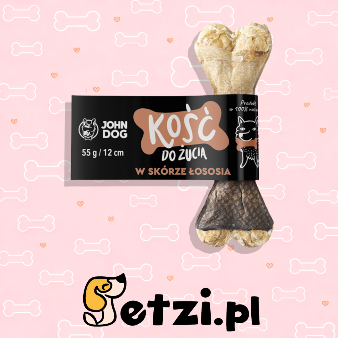 JOHN DOG KOŚĆ DO ŻUCIA W SKÓRZE ŁOSOSIA 12CM