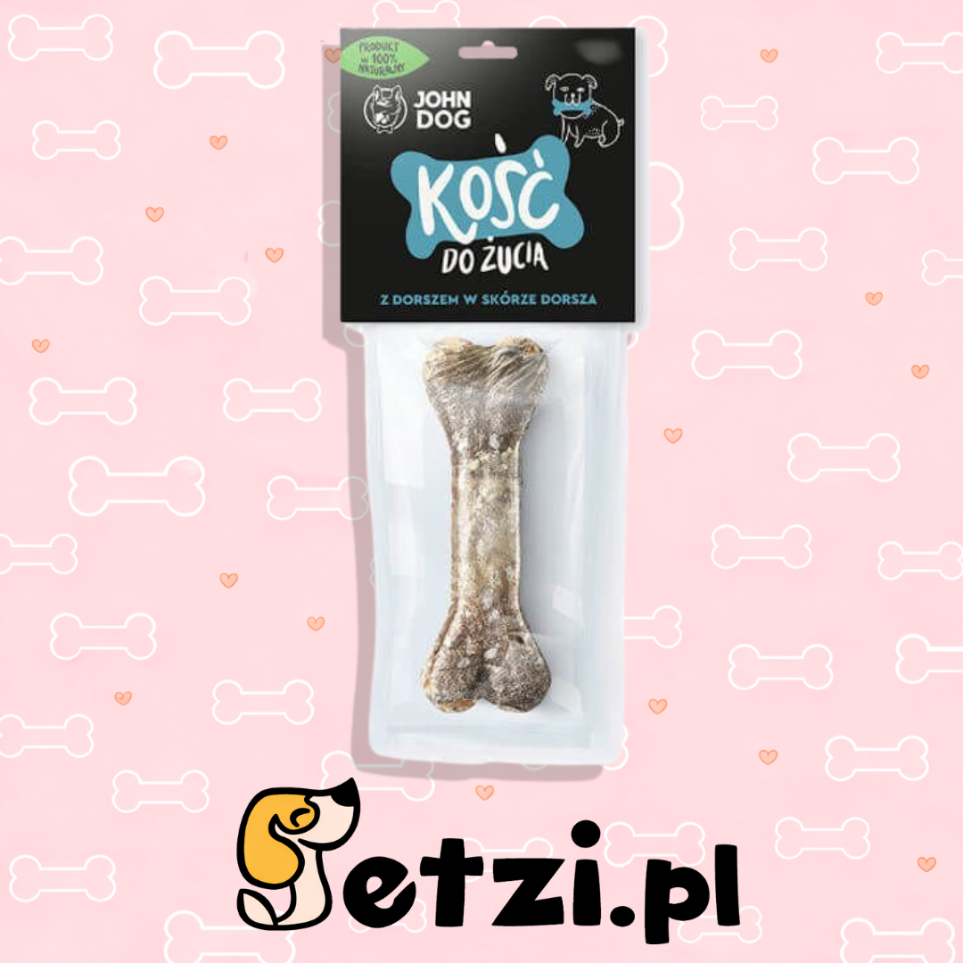 JOHN DOG KOŚĆ DO ŻUCIA W SKÓRZE DORSZA 17CM
