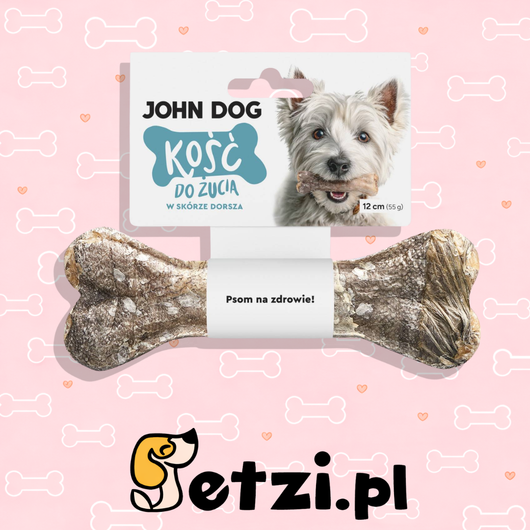 JOHN DOG KOŚĆ DO ŻUCIA W SKÓRZE DORSZA 12CM