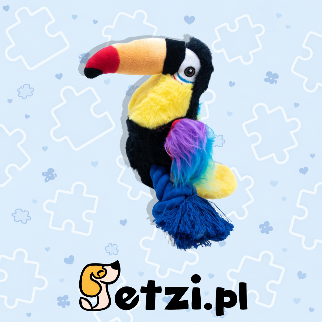 BUBA TUKAN PLUSZOWY ZE SZNURAMI 26CM - ZABAWKA DLA PSIAKA