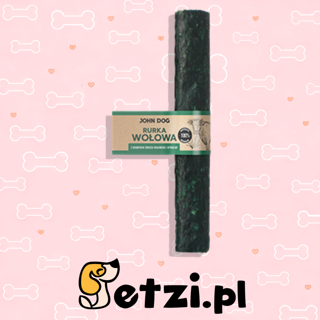 JOHN DOG SUSZONY GRYZAK DLA PSA RURKA WOŁOWA Z DODATKIEM ŻWACZA I SPIRULINY 25CM