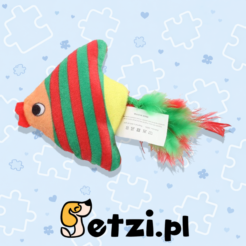 BUBA KOT RYBKA Z PIÓRAMI ZIELONO CZERWONA