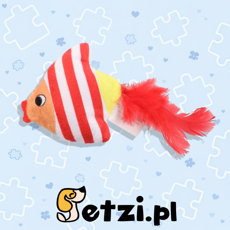 BUBA KOT RYBKA Z PIÓRAMI BIAŁO CZERWONA