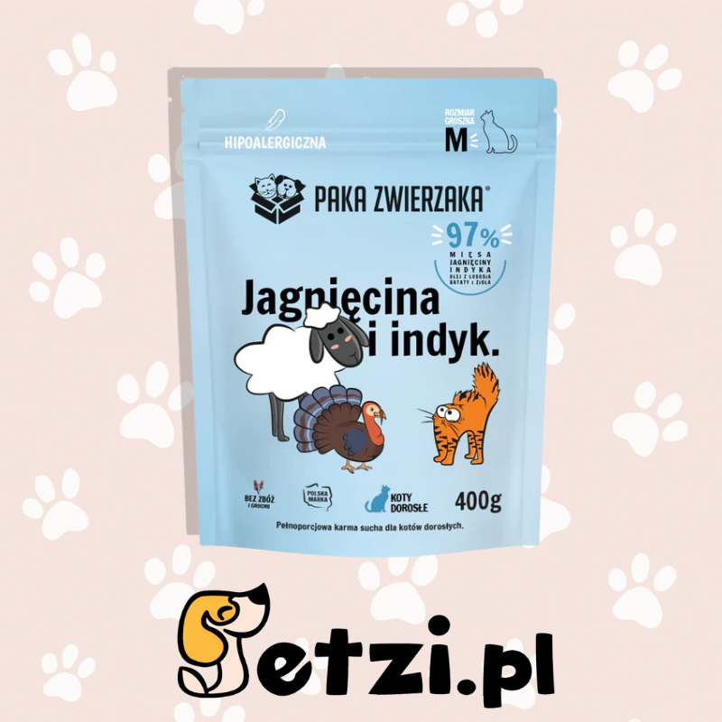 PAKA ZWIERZAKA SUCHA KARMA KOT JAGNIĘCINA I INDYK M 400G