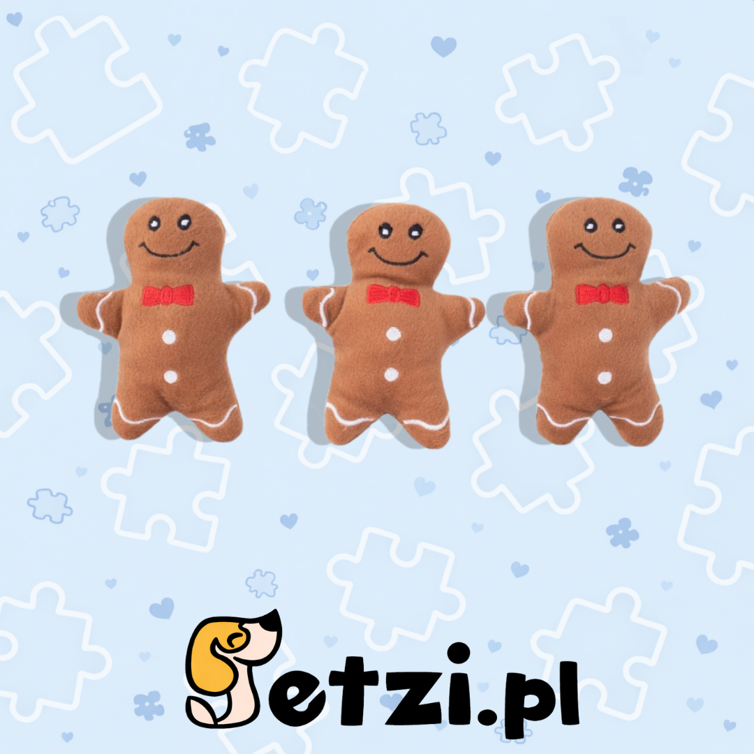 ZIPPYPAWS PLUSZOWE MINI PIERNIKI – ŚWIĄTECZNE, PISZCZĄCE ZABAWKI DLA PSA