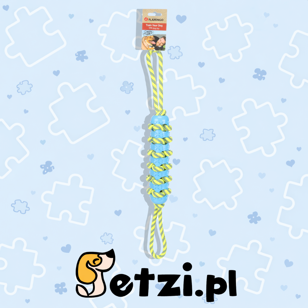 FLAMINGO DT TOFLA PULL ROPE WITH TPR STICK BLUE/YELLOW 55X5X5CM