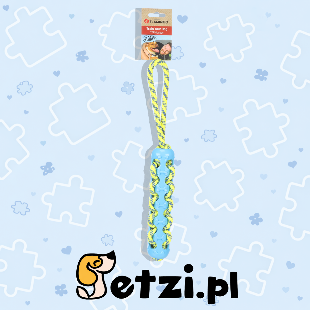 FLAMINGO DT TOFLA PULL ROPE WITH TPR STICK BLUE/YELLOW 40X5X5CM
