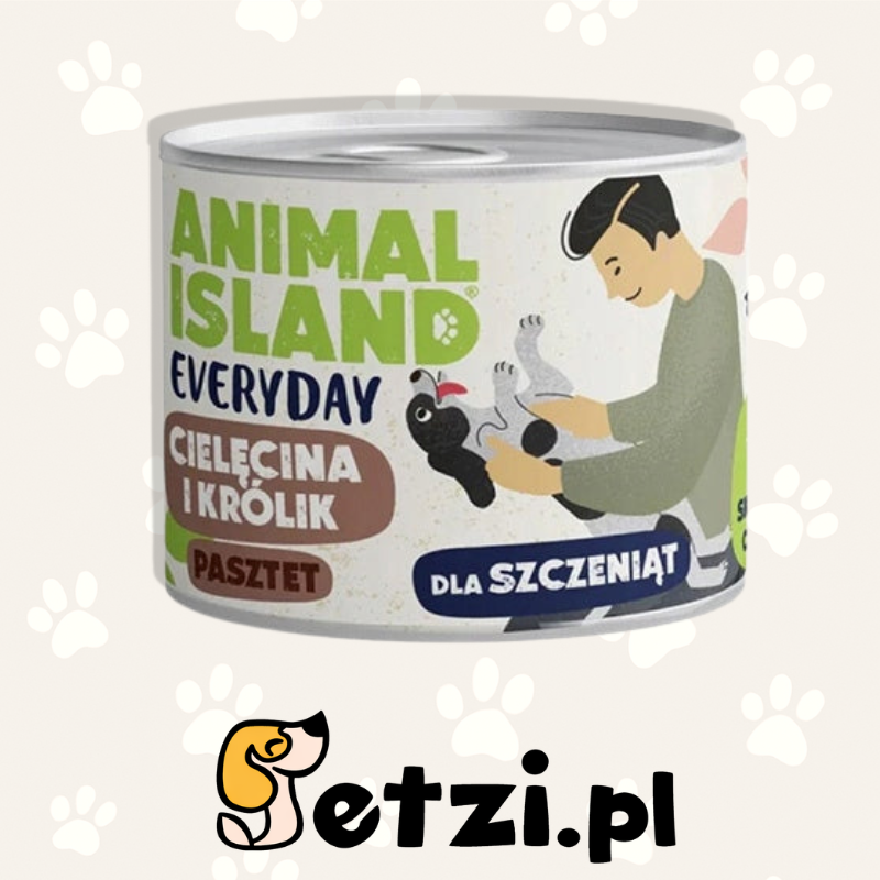 ANIMAL ISLAND MOKRA KARMA DLA PSA EVERYDAY JUNIOR CIELĘCINA Z KRÓLIKIEM 185G