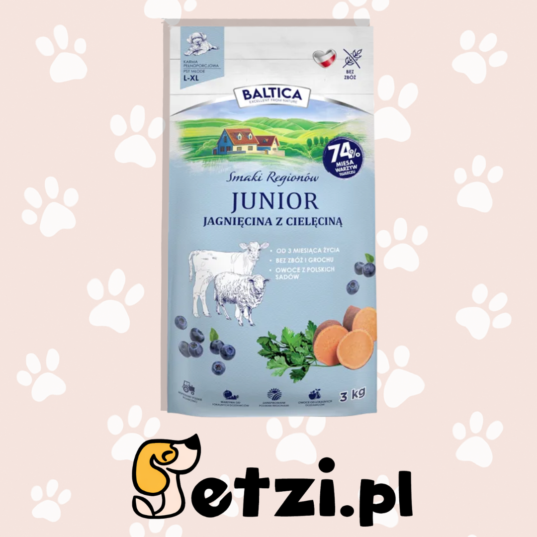 BALTICA SMAKI REGIONÓW JUNIOR SUCHA KARMA DLA PSA JAGNIĘCINA Z CIELĘCINĄ 3KG