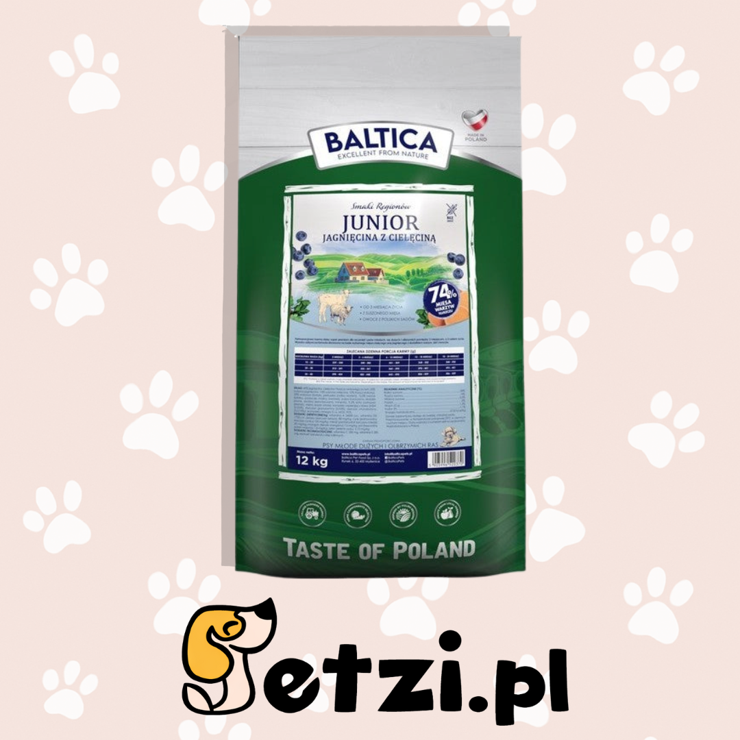 BALTICA SMAKI REGIONÓW JUNIOR SUCHA KARMA DLA PSA JAGNIĘCINA Z CIELĘCINĄ S/XL 12KG
