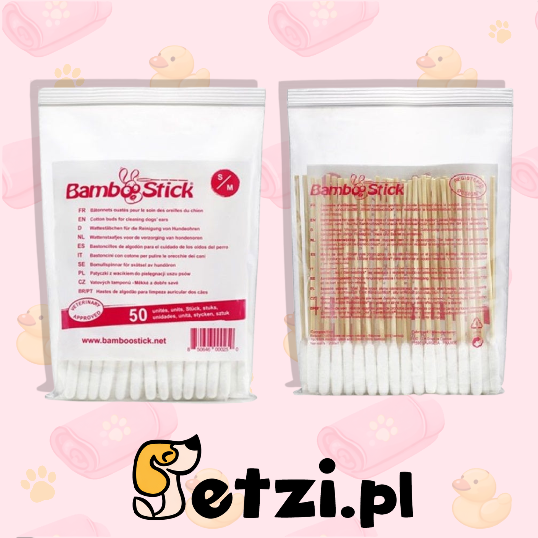 BAMBOOSTICK S/M - PATYCZKI DO CZYSZCZENIA USZU DLA MNIEJSZYCH PSÓW - 50SZT.