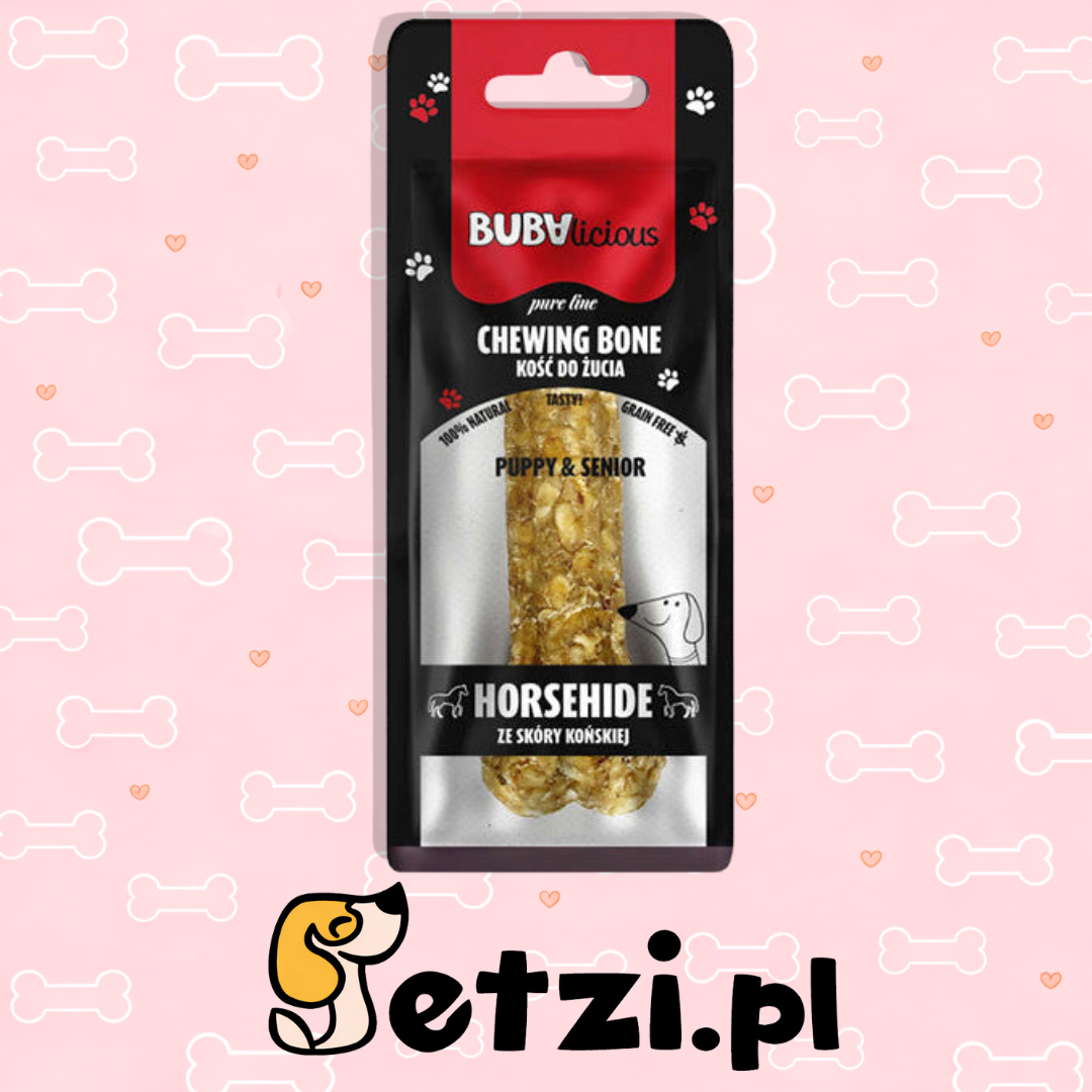 BUBALICIOUS KOŚĆ PUPPY KONINA 12CM- NATURALNA KOŚĆ DO ŻUCIA ZE SKÓRY WOŁOWEJ