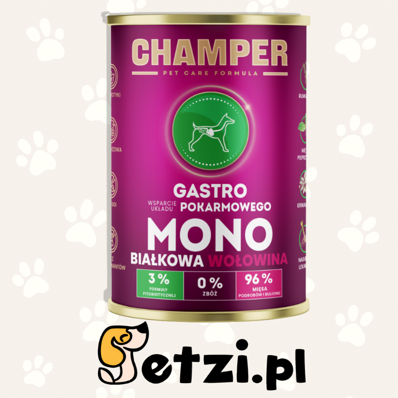CHAMPER MOKRA KARMA DLA PSA GASTRO MONOBIAŁKOWA WOŁOWINA 400G