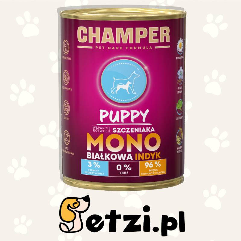 CHAMPER MOKRA KARMA DLA PSA PUPPY MONOBIAŁKOWA INDYK 400 G
