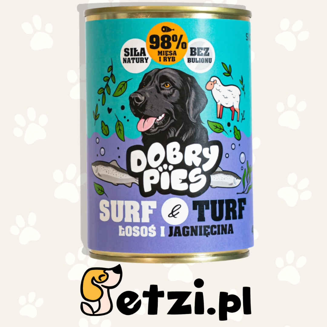 DOBRY PIES SURF TURF MOKRA KARMA DLA PSA ŁOSOŚ I JAGNIĘCINA 400G