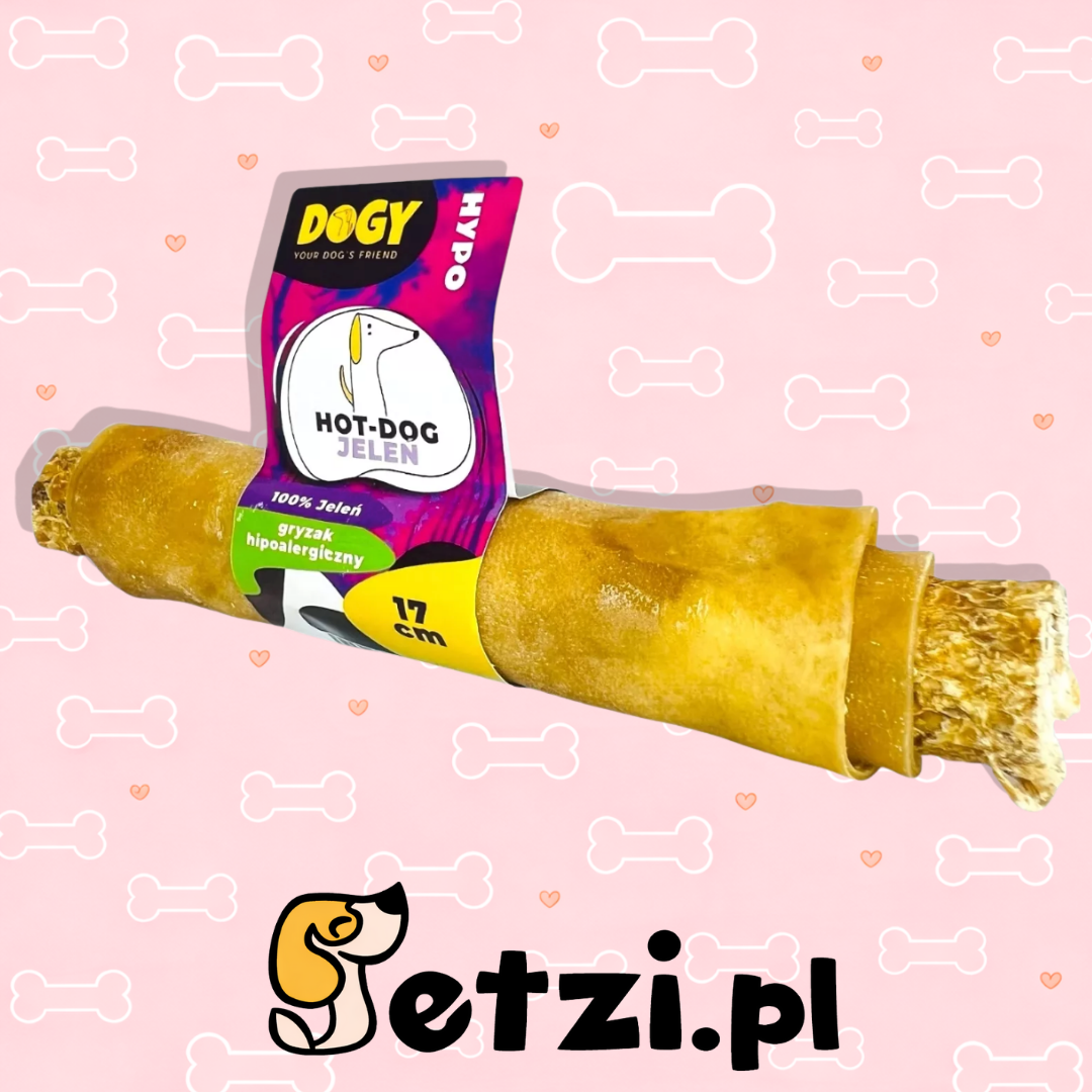 DOGY HYPO HOT DOG Z JELENIA 17CM 100% SKÓRY JELENIA DLA PSA