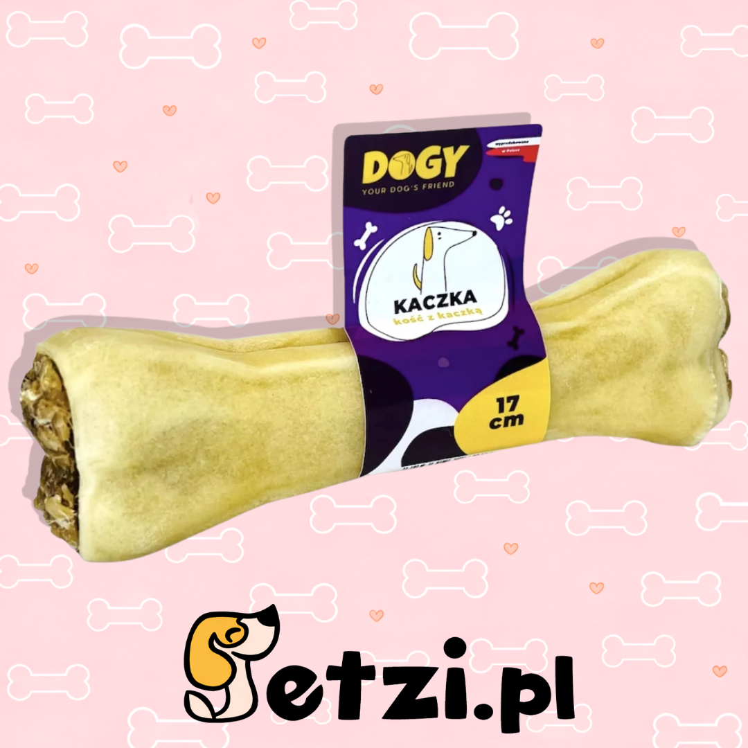 DOGY KOŚĆ Z KACZKĄ I JABŁKIEM 17CM - KOŚĆ DO GRYZIENIA I ŻUCIA