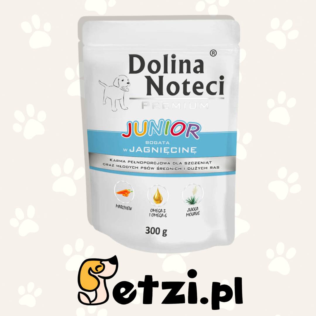 DOLINA NOTECI PREMIUM JUNIOR MOKRA KARMA DLA PSA BOGATA W JAGNIĘCINĘ 300G
