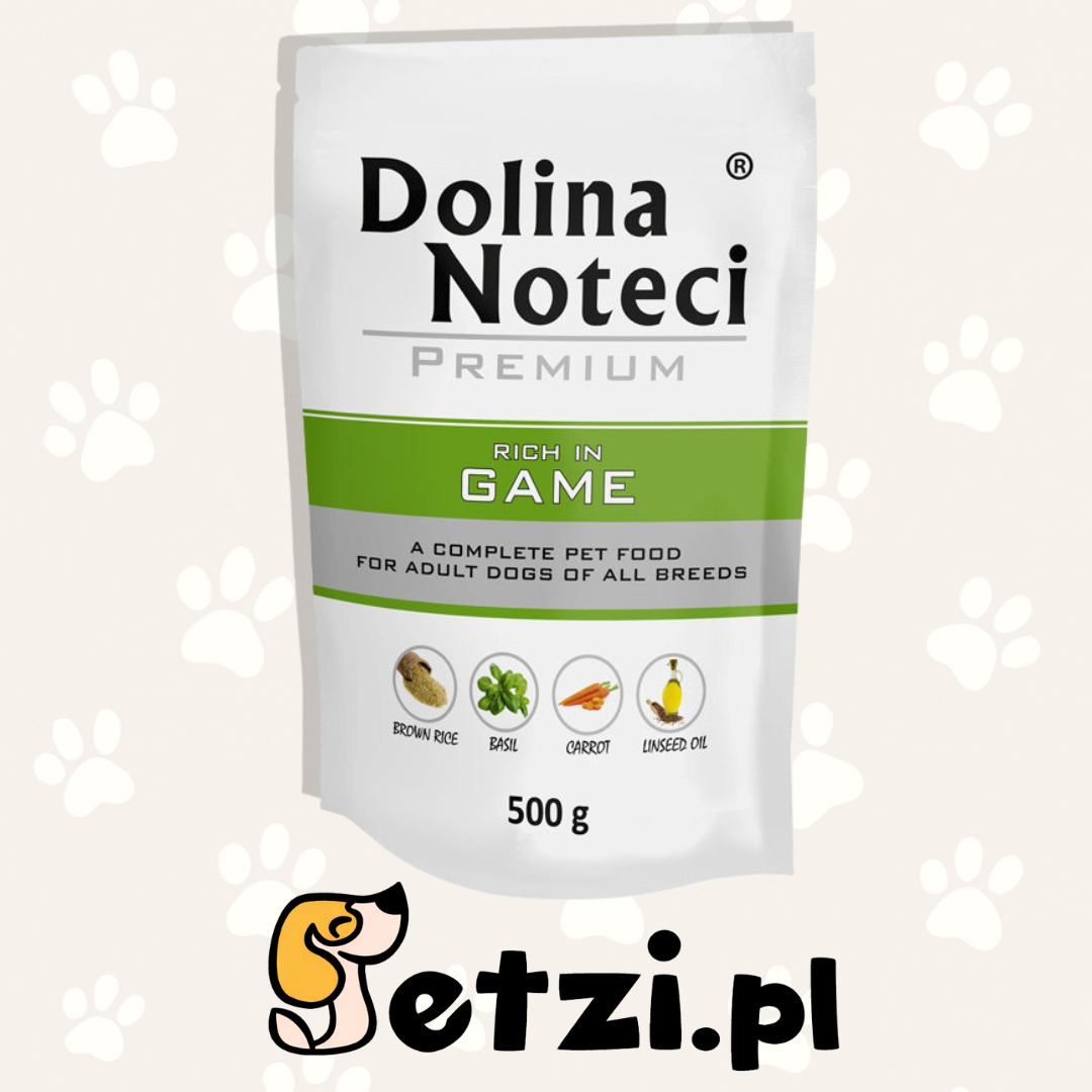 DOLINA NOTECI PREMIUM MOKRA KARMA DLA PSA BOGATA W DZICZYZNĘ 500G