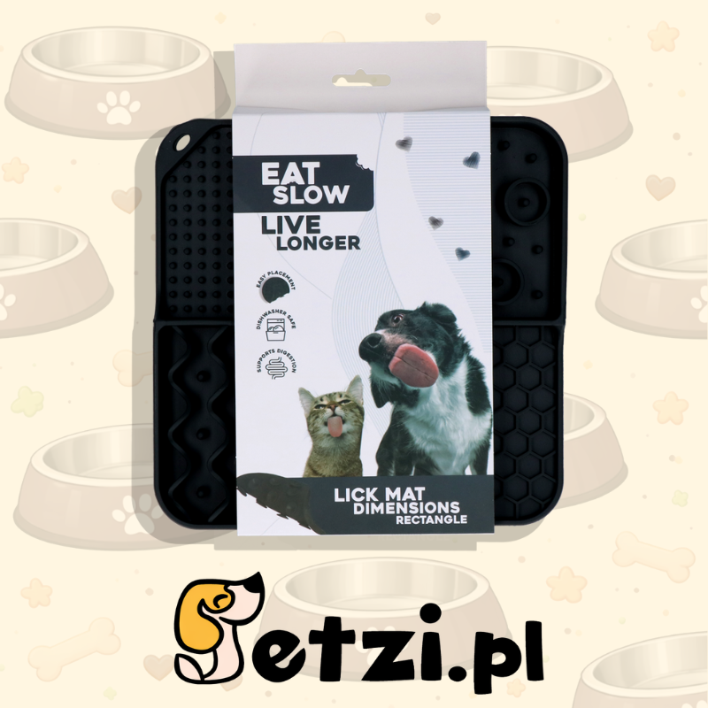 EAT SLOW LIVE LONGER LICK MAT DIMENSIONS RECTANGLE GREY