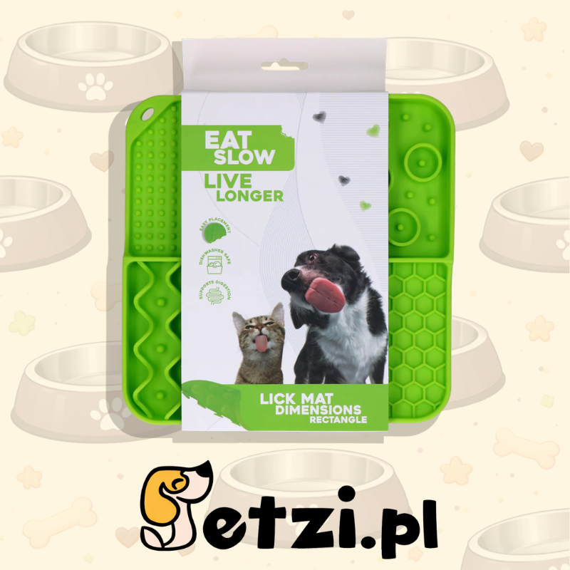 EAT SLOW LIVE LONGER LICK MAT DIMENSIONS RECTANGLE GREEN