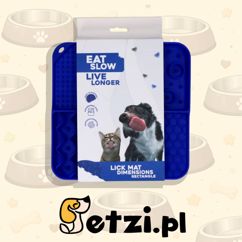 EAT SLOW LIVE LONGER LICK MAT DIMENSIONS RECTANGLE BLUE