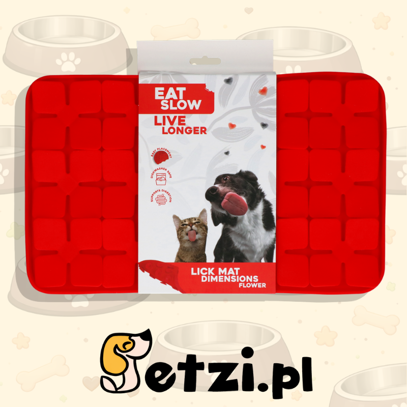 EAT SLOW LIVE LONGER LICK MAT DIMENSIONS FLOWER RED