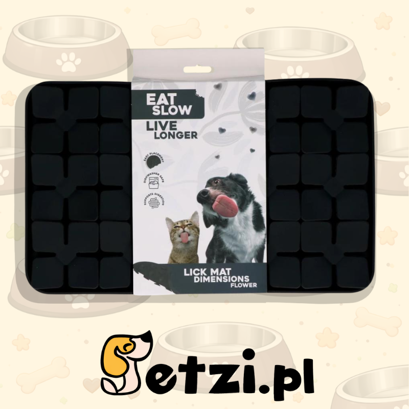 EAT SLOW LIVE LONGER LICK MAT DIMENSIONS FLOWER GREY