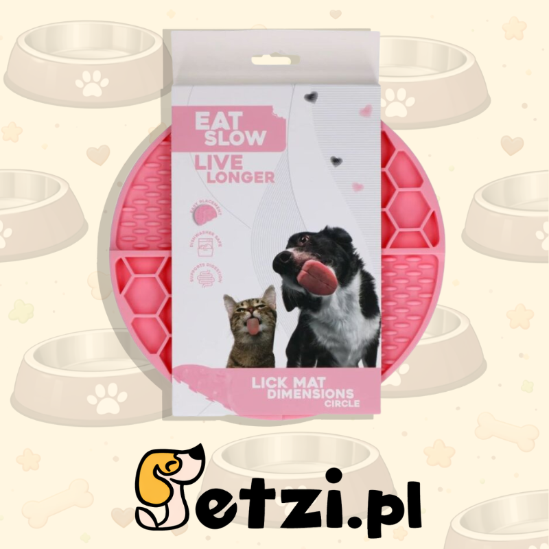 EAT SLOW LIVE LONGER LICK MAT DIMENSIONS CIRCLE PINK