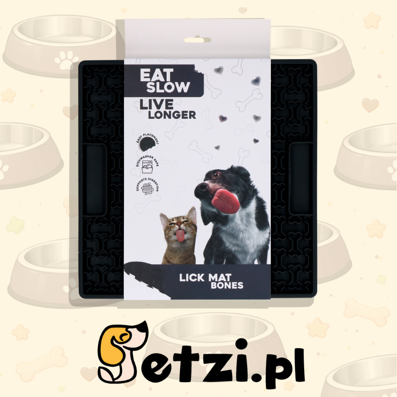 EAT SLOW LIVE LONGER LICK MAT BONES GREY