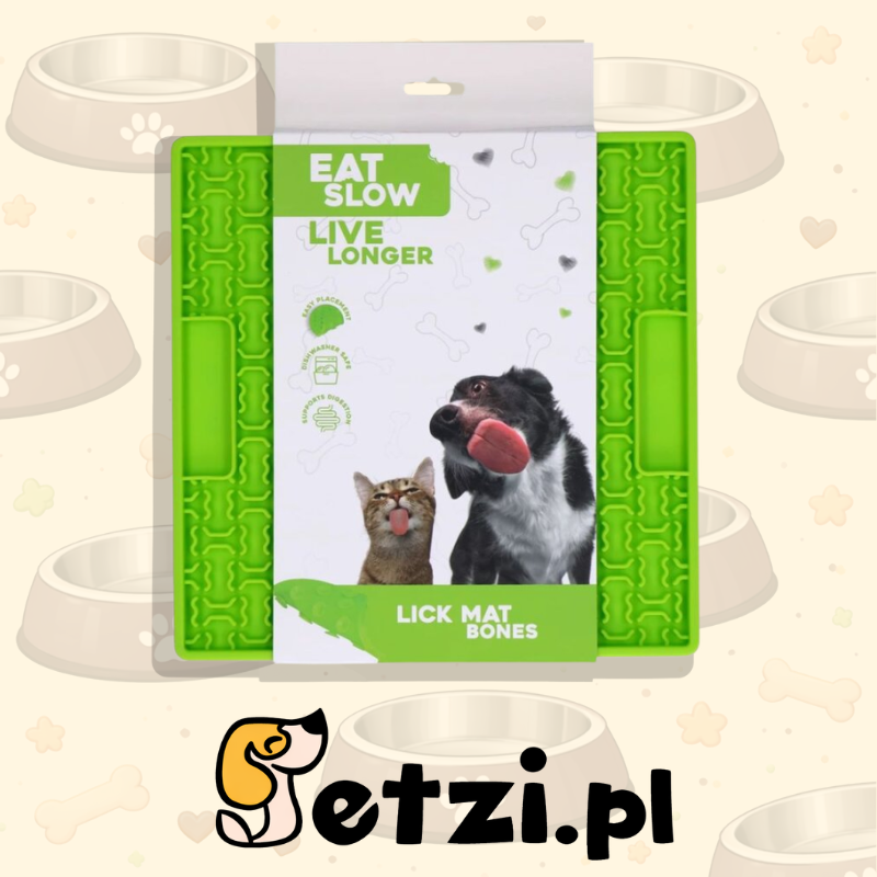 EAT SLOW LIVE LONGER LICK MAT BONES GREEN