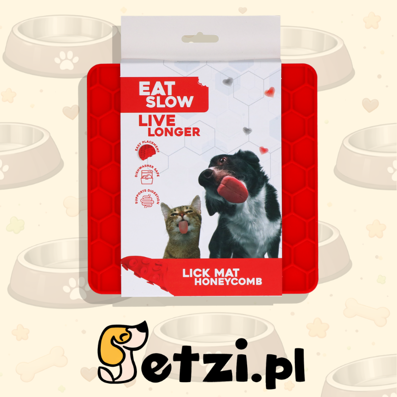 EAT SLOW LIVE LONGER LICK MAT HONEYCOMB RED