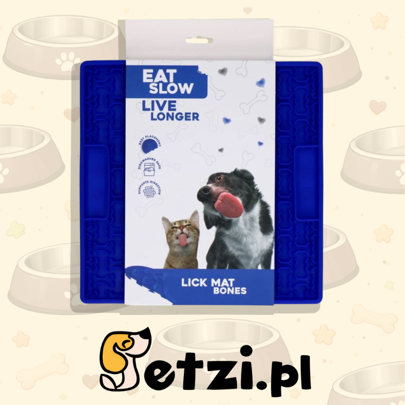 EAT SLOW LIVE LONGER LICK MAT BONES BLUE