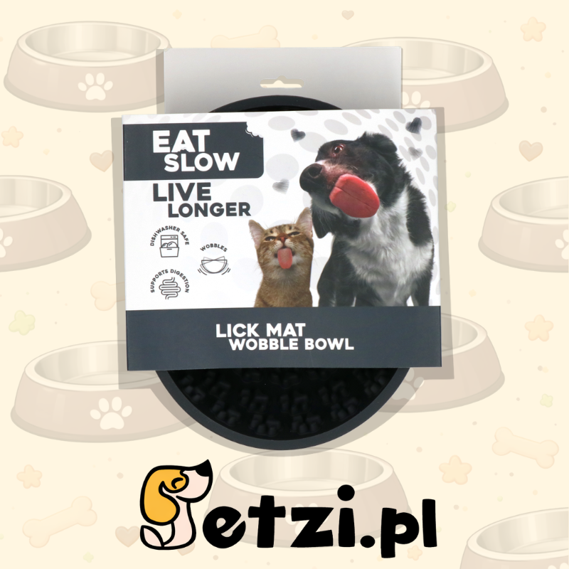 EAT SLOW LIVE LONGER LICK MAT WOBBLE BOWL GREY