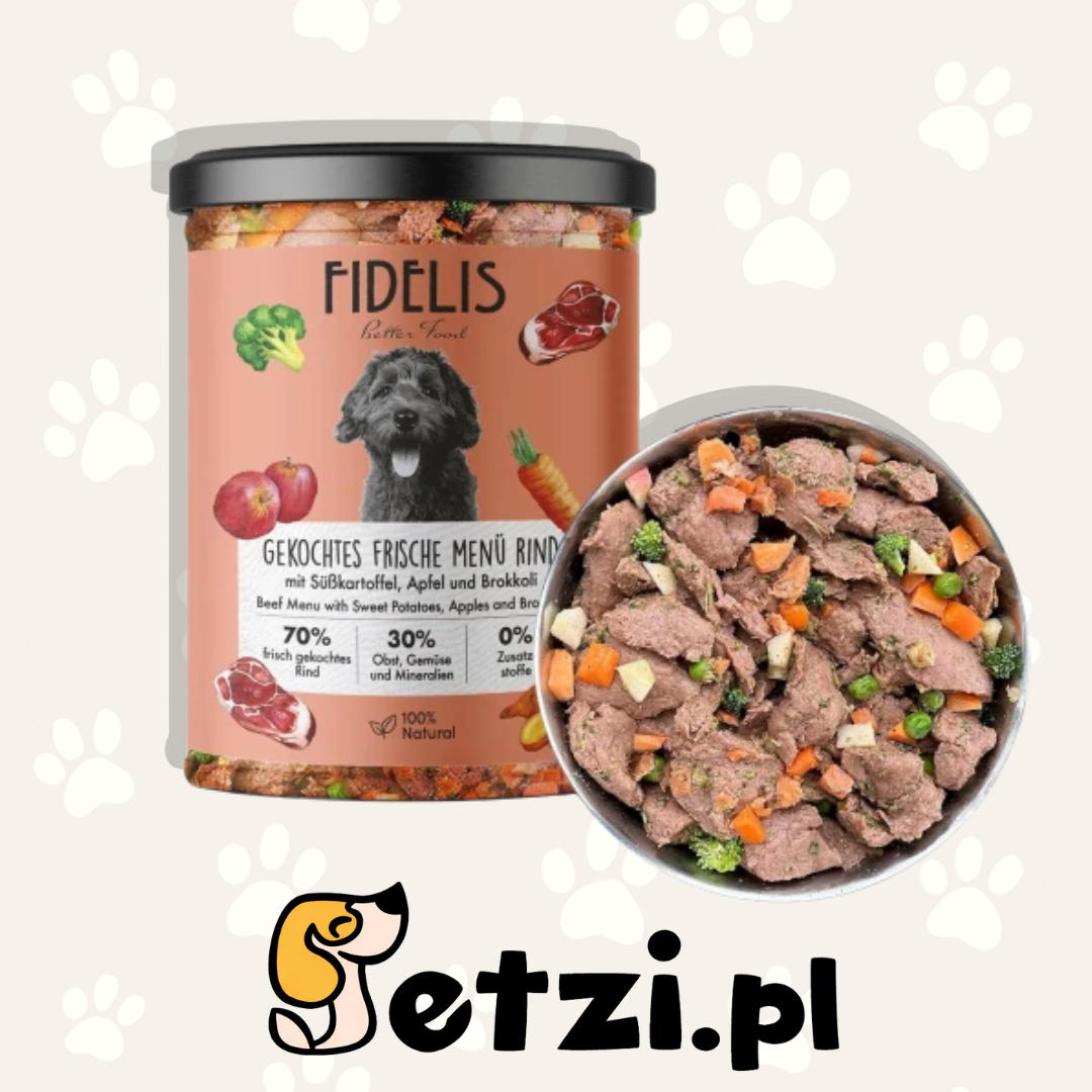 FIDELIS MOKRA KARMA DLA PSA SŁOIK ŚWIEŻA WOŁOWINA Z BATATAMI, JABŁKIEM I BROKUŁAMI 400G