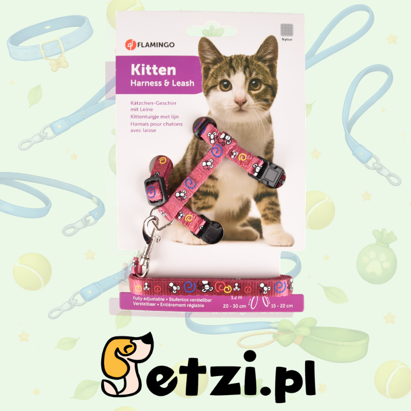 FLAMINGO CAT HARNESS WITH LEASH KITTEN TOPO PINK 15-22CM 20-30CM 120CM 10MM