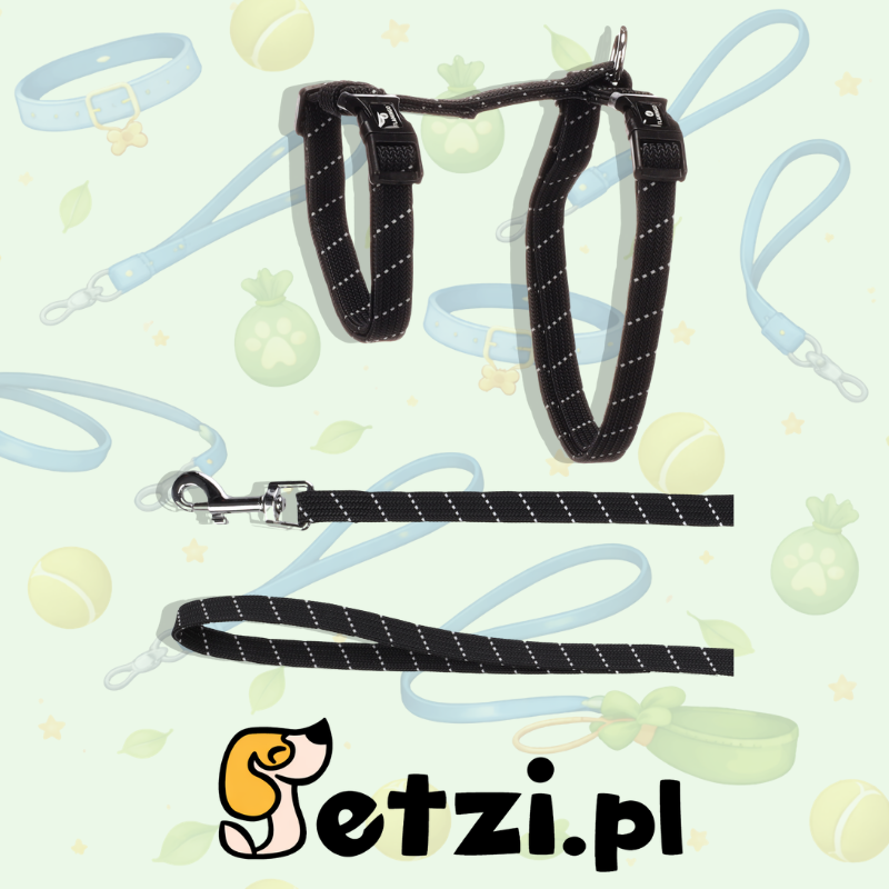 FLAMINGO CAT HARNESS WITH LEASH ELZA BLACK 22-32CM 27-46CM 110CM 10MM