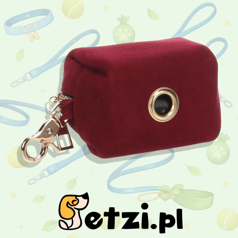 FLAMINGO POOP BAG HOLDER SUEDA BURGUNDY + 1 ROLL 8X5X5CM