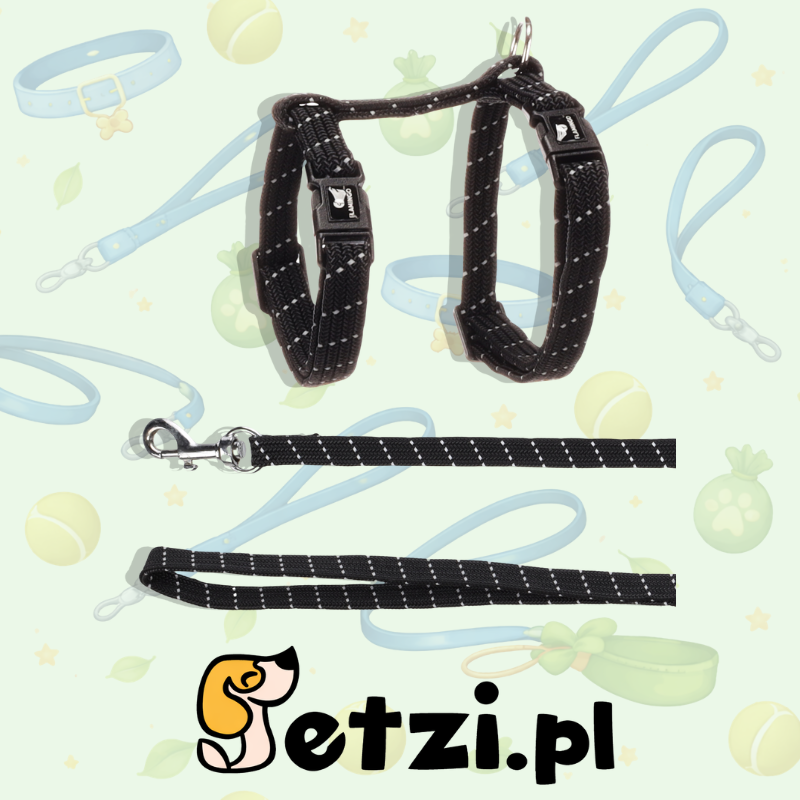FLAMINGO CAT HARNESS WITH LEASH KITTEN ELZA BLACK 15-22CM 20-30CM 120CM 10MM