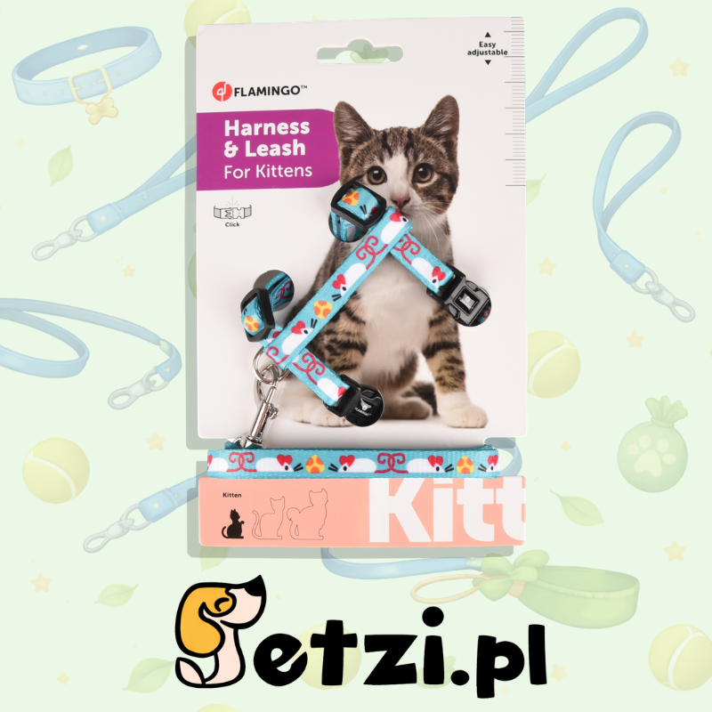 FLAMINGO CAT HARNESS WITH LEASH KITTEN ARWEN LIGHT BLUE 15-25CM 20-35CM 100CM 10MM