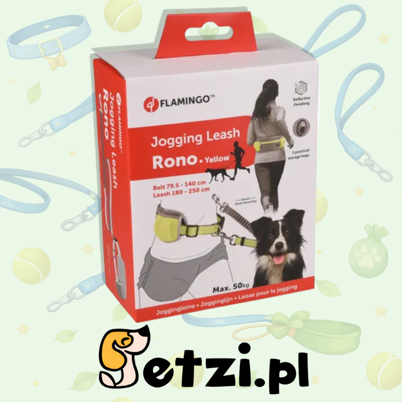 FLAMINGO JOGGING LEASH WITH WAIST BELT RONO FLUO YELLOW 180-250CM 79,5-140CM