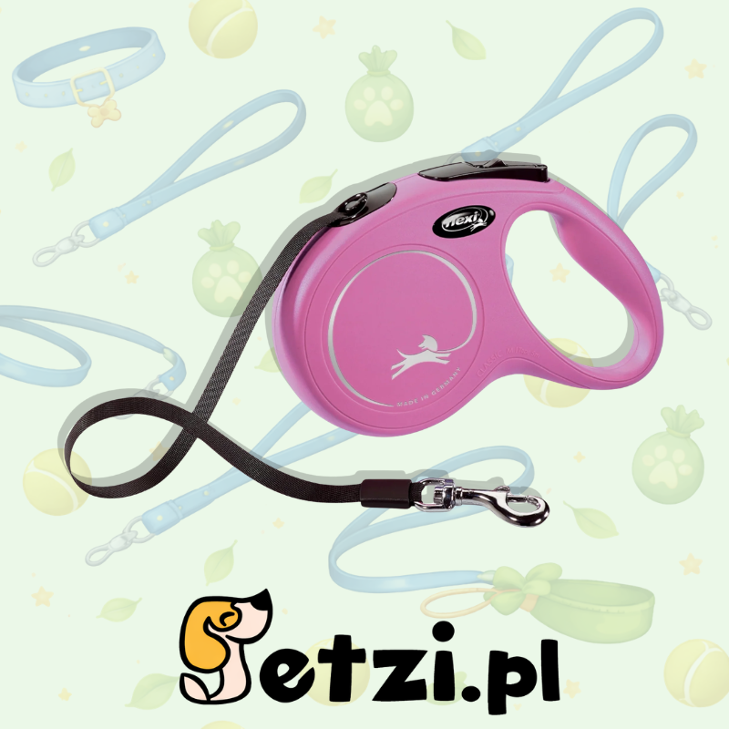 FLEXI SMYCZ AUTOMATYCZNA NEW CLASSIC M 5 M TAŚMA RÓŻOWA
