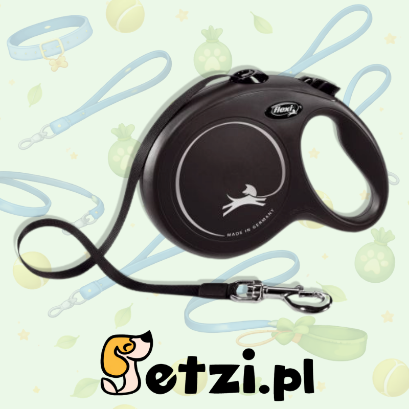 FLEXI SMYCZ AUTOMATYCZNA DLA PSA NEW CLASSIC L 5 M TAŚMA CZARNA