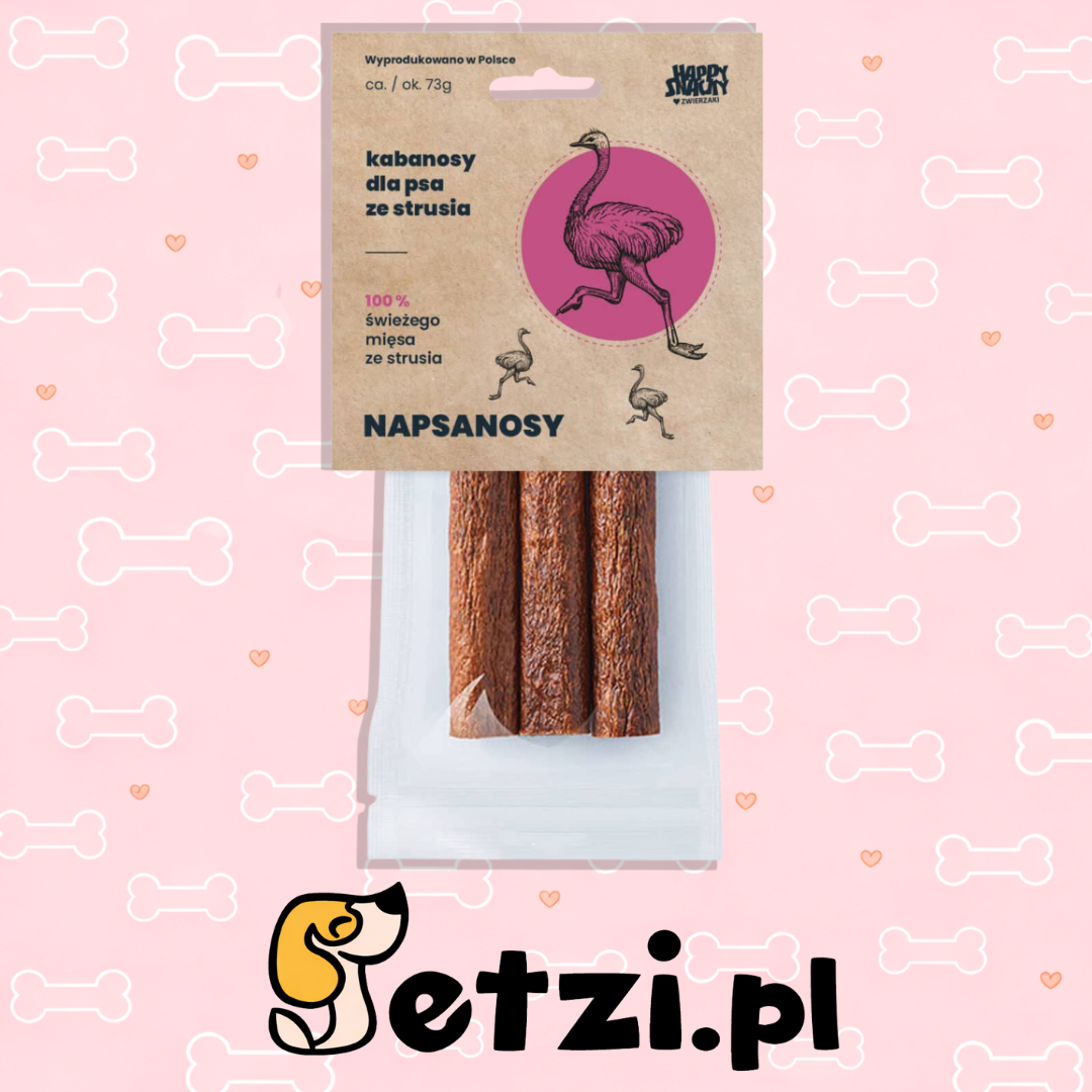 HAPPY SNACKY NAPSANOSY PRZYSMAKI DLA PSA ZE STRUSIA 3SZT