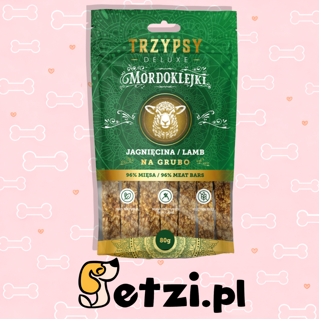 HAPPY SNACKY TRZYPSY DLA PSA MORDOKLEJKI NA GRUBO Z JAGNIĘCINY 80G