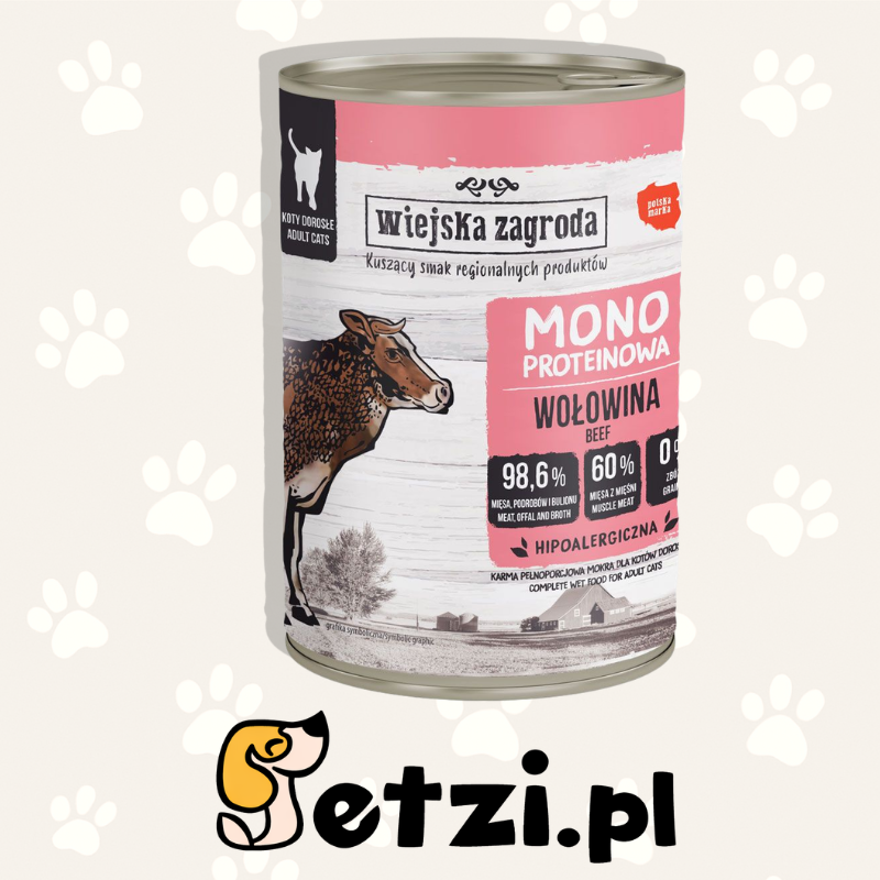 WIEJSKA ZAGRODA KARMA MOKRA DLA KOTA MONOBIAŁKOWA WOŁOWINA (DOROSŁY) 400G
