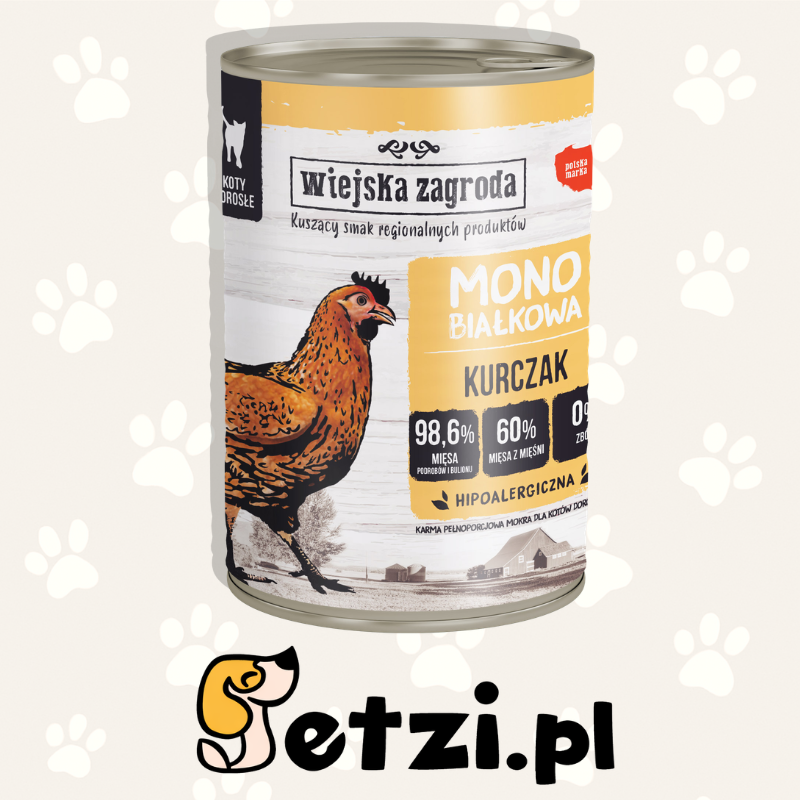 WIEJSKA ZAGRODA KARMA MOKRA DLA KOTA MONOBIAŁKOWA KURCZAK (DOROSŁY) 400G